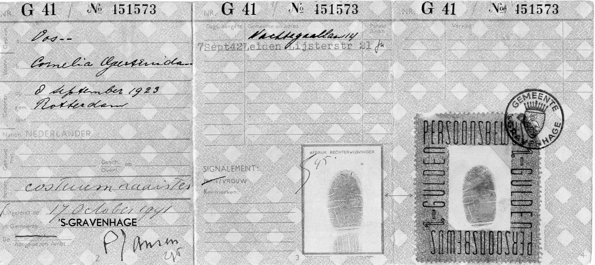 Inside fake ID for Elizabeth Gompert (Schneider)