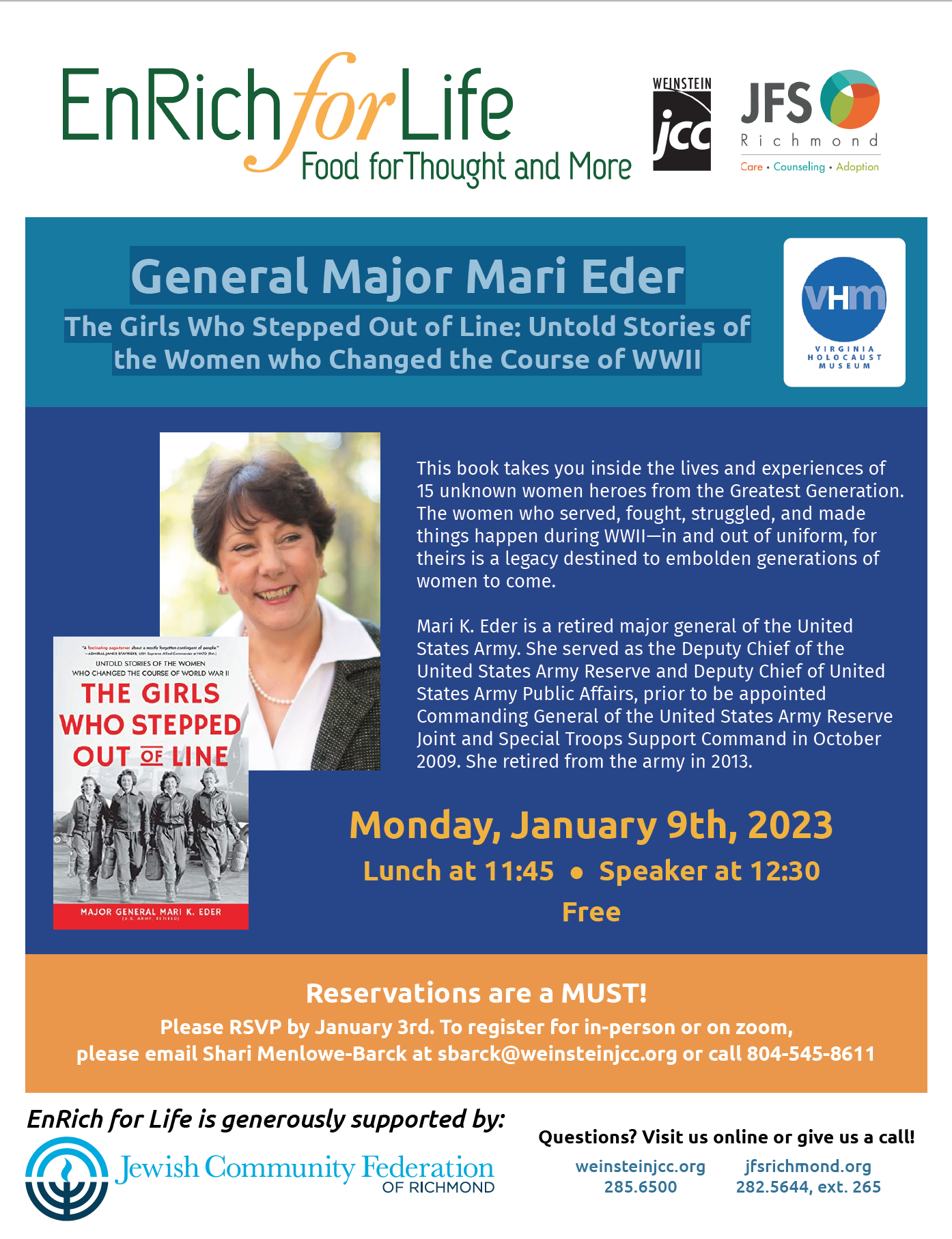 Flyer for General Major Mari Eder The Girls Who Stepped Out of Line: Untold Stories of the Women who Changed the Course of WWII